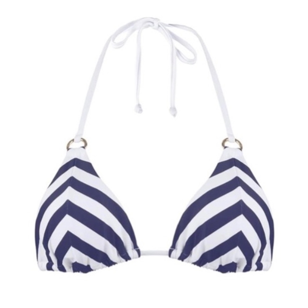 RELLECIGA Women's Triangle Bikini Top Navy & White striped Medium NWT